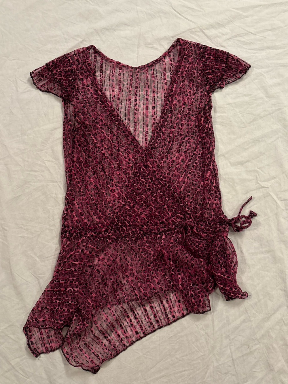 Vintage y2k micro mesh pink leopard print blouse